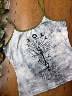 Celestial Moon Phase Tree of Life Tank Top Boho Witchy Graphic Cami Medium
